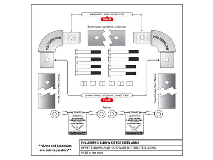 Elbows with Hardware Kit - Steel Arms to Aluminum Teardrop Crossbar (501-0791) | Pulltarps | American Tarping