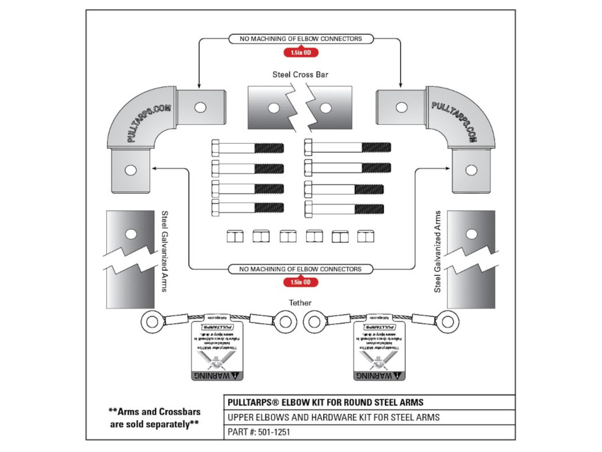 Elbow Hardware Kit For Round Steel Arms and Steel Cross Bar (501-1251) | Pulltarps | American Tarping