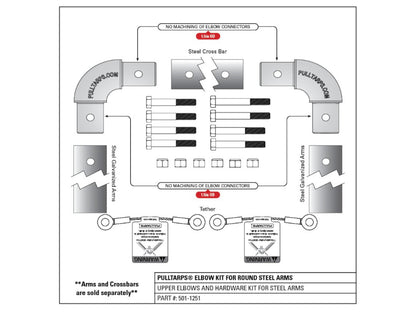 Elbow Hardware Kit For Round Steel Arms and Steel Cross Bar (501-1251) | Pulltarps | American Tarping