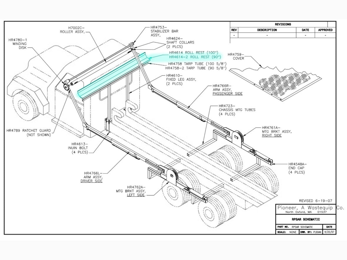 Rack 'N Pinion Roll Rest 90" HR4614-2 - Pioneer Coverall - American Tarping