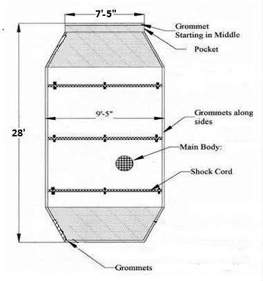Heavy Duty Black Mesh Roll-off Auto Tarp HR4759 Sketch | Pioneer Coverall