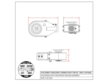 Enclosed 3 spring pivot housing assembly 501-2205 (Passenger Outside / Driver Inside) | Pulltarps