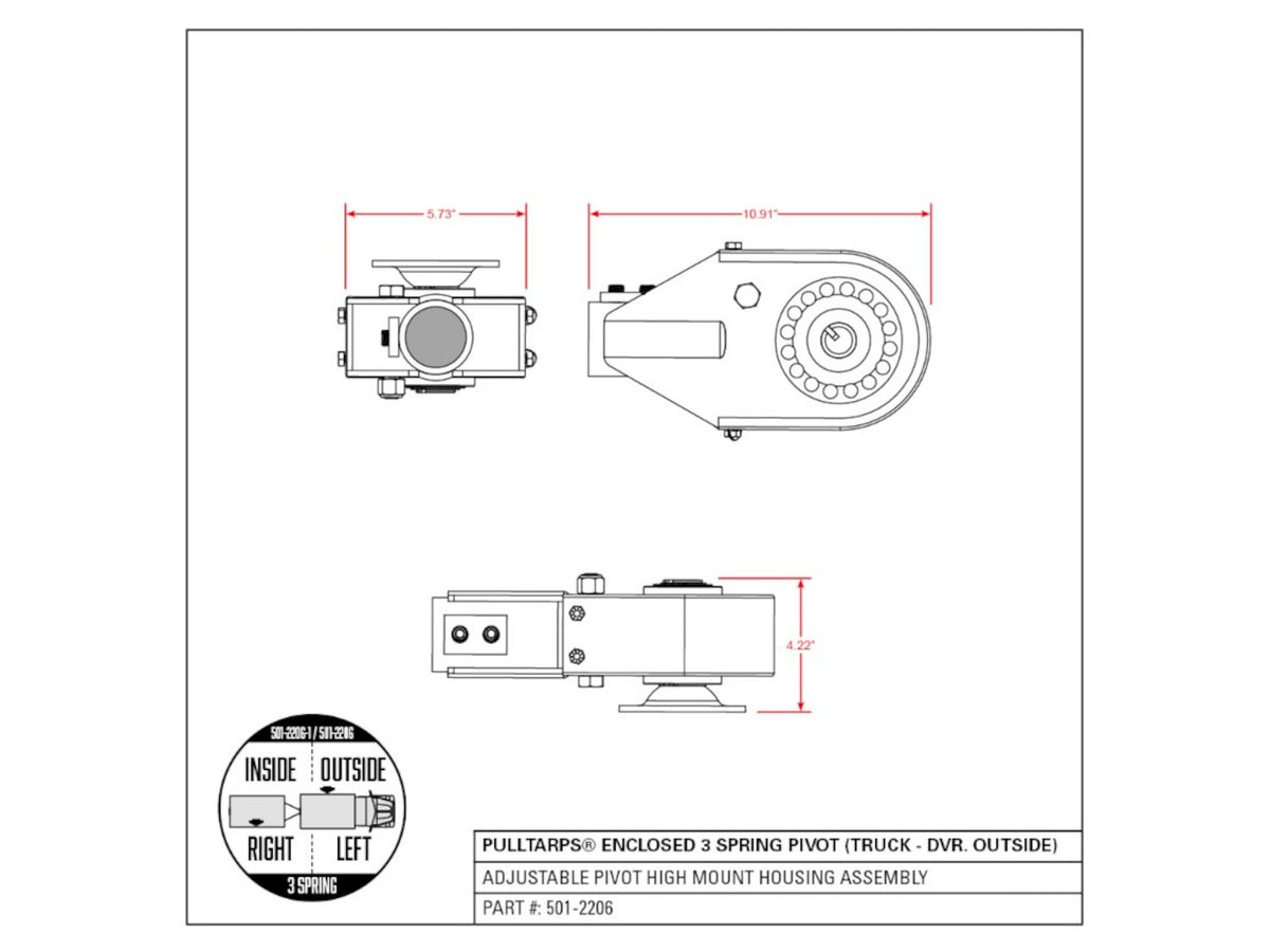 Enclosed 3 spring pivot high mount housing assembly (501-2206) Pulltarps | American Tarping