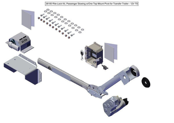Rite-Lock Power Arm Kit, Pass. Stowing w/One Top Mount Pivot for END DUMP Trailer NO Wire - 12V TS 38100 | Roll-Rite | American Tarping