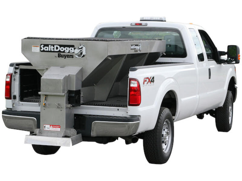 SaltDogg 2 Cubic Yard Electric Stainless Hopper Spreader with Pintle Chain Conveyor 1400601SS | Buyers Products | American Tarping | 1