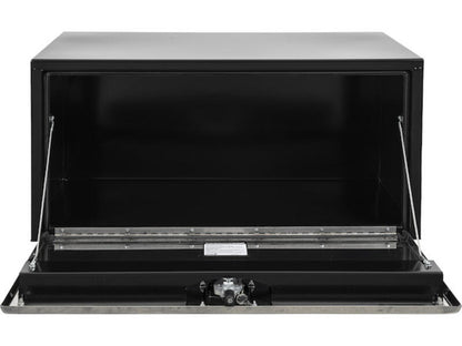Truck Tool Box, Underbody Black Steel w/ Stainless Door Open Front | Buyers Products | American Tarping
