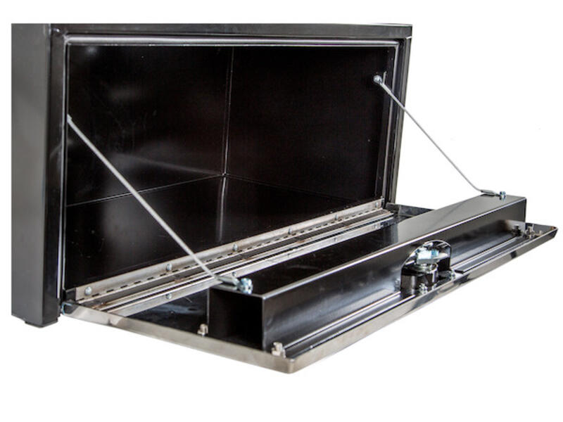 Truck Tool Box, Underbody Black Steel w/ Stainless Door Angle | Buyers Products | American Tarping