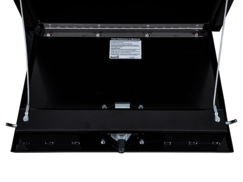 Truck Tool Box, Underbody Black Steel w/ 3-Point Latch Door Open | Buyers Products | American Tarping