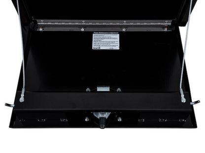 Truck Tool Box, Underbody Black Steel w/ 3-Point Latch Door Open | Buyers Products | American Tarping