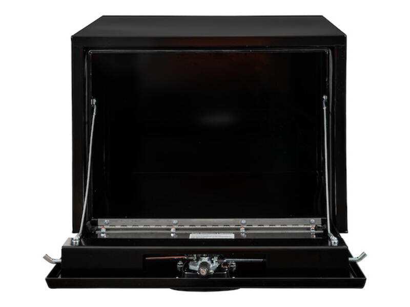 Truck Tool Box, Underbody Black Steel w/ 3-Point Latch Open | Buyers Products | American Tarping