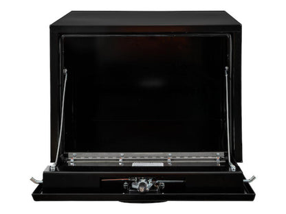 Truck Tool Box, Underbody Black Steel w/ 3-Point Latch Open | Buyers Products | American Tarping
