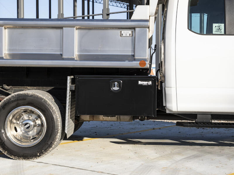 Truck Tool Box, Underbody Black Steel w/ 3-Point Latch Truck Side | Buyers Products | American Tarping