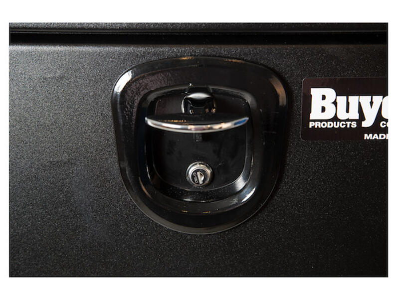 Truck Tool Box, Underbody Black Steel w/ 3-Point Latch Open Latch | Buyers Products | American Tarping