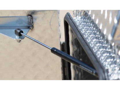 Diamond Tread Aluminum Backpack Tool Box, Offset Floor Gutter | Buyers Products | American Tarping