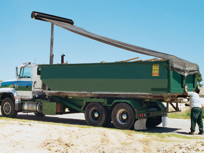 Hy-Tower Semi-Automatic Pull System 1801019 green truck opening | Donovan Tarps