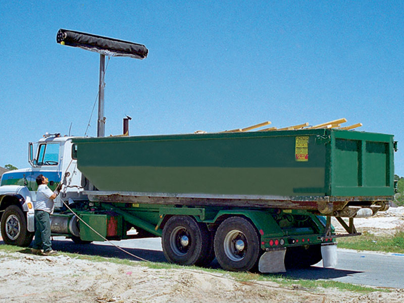 Hy-Tower Semi-Automatic Pull System 1801019 green truck uncovered | Donovan Tarps