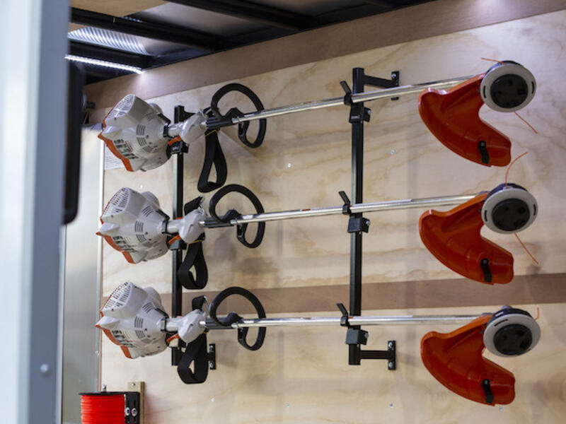 Trimmer Rack for Enclosed Landscape Trailers LT12 | Buyers Products | American Tarping Racks Installed