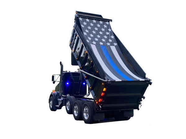 Back the Blue HD Mesh Dump Truck Tarp 1 | United Tarps | American Tarping
