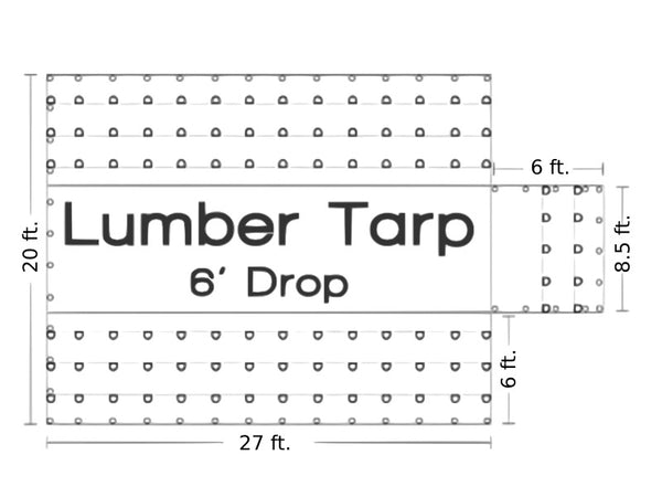 Picture of vinyl lumber tarp for for flatbed trucks with 6-foot side drops, from American Tarping.